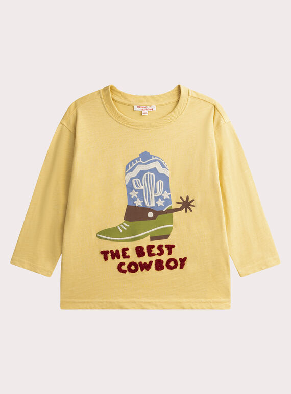 Long-sleeved pale yellow cowboy design T-shirt WOLANTEE2 / 25S90241TMLB102