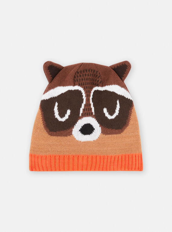 Boy's sepia raccoon beanie SYOGROBON7 / 23WI02O2BONI814