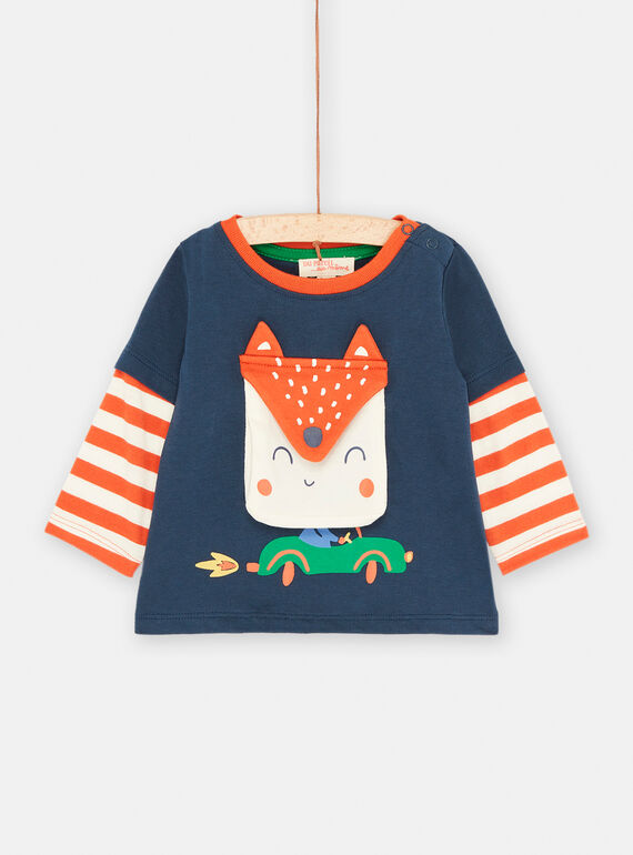 Ultramarine blue T-shirt with fox pocket for baby boys SUKHOTEE3 / 23WG10Q1TML707