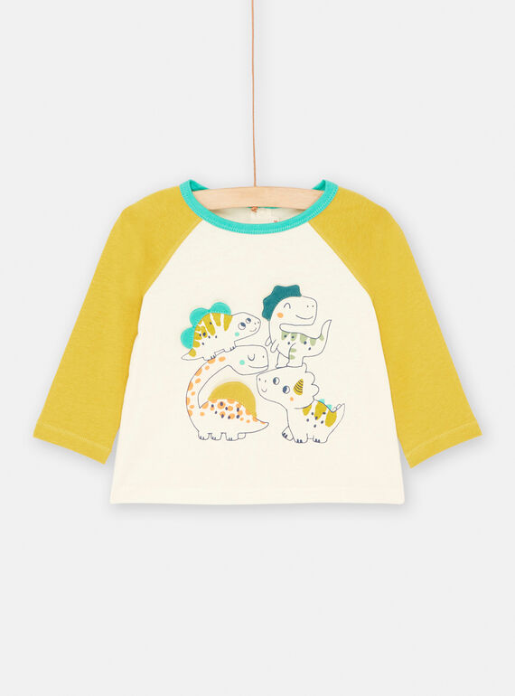 Baby boy's ivory and mustard T-shirt with dinosaur animations SUVERTEE1 / 23WG10J3TML005