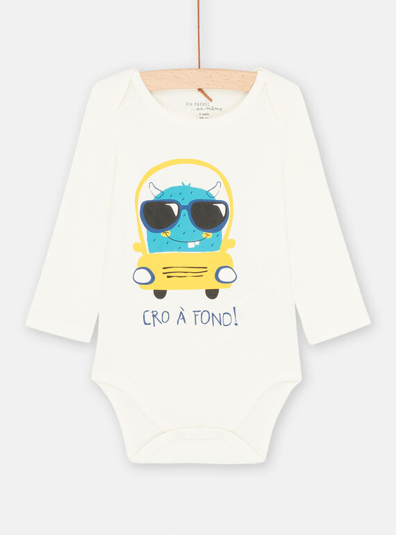 Ecru bodysuit with car and alien motif SEGABODVOIT / 23WH1473BOD632