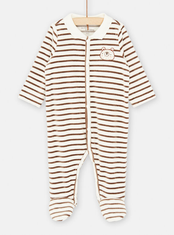 White and brown romper with stripe print SOU2GRE1 / 23WF0421GREA001