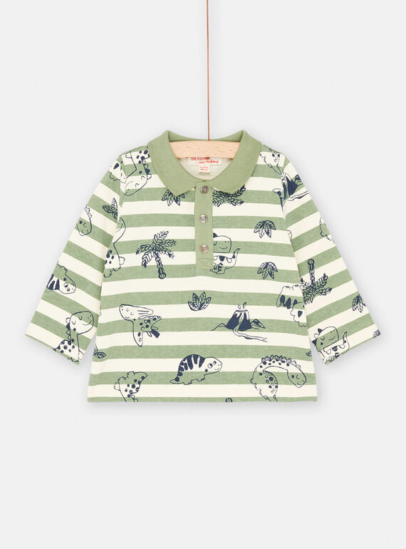 Off white and lime green striped polo shirt for baby boy SUVERPOL / 23WG10J1POL005