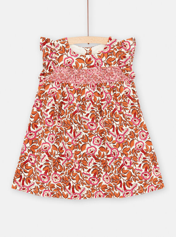 Baby girl pink and orange floral print dress SILOROB1 / 23WG09R2ROB001