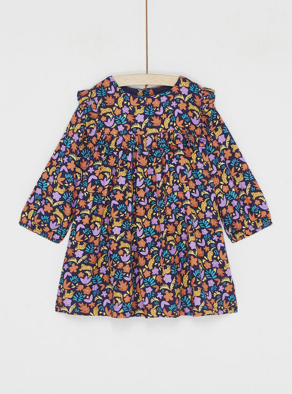 Navy blue and orange floral print dress SILINROB1 / 23WG09H1ROBJ912