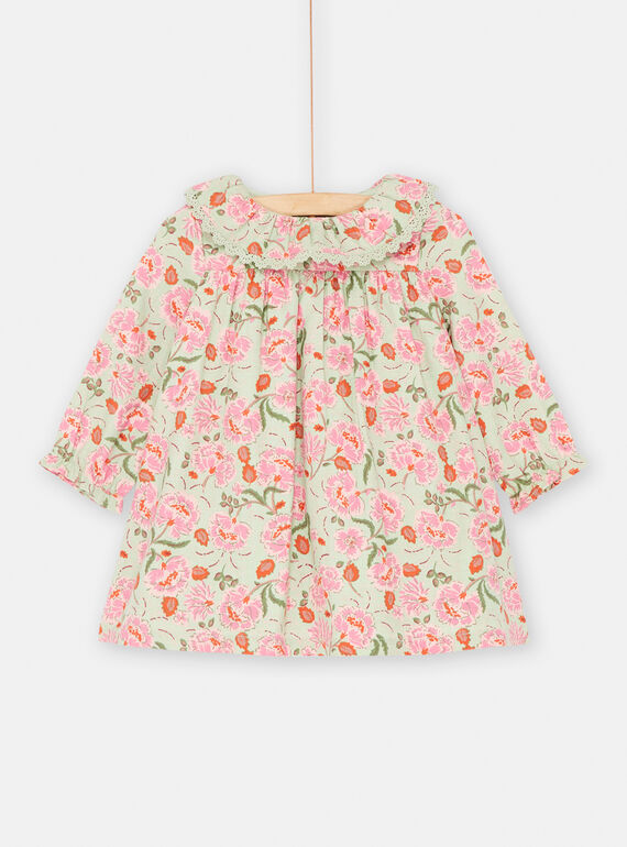 Baby girl green and pink twill dress with floral print SIVERROB1 / 23WG09J1ROB631
