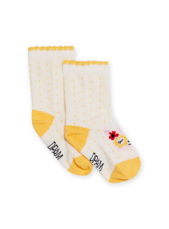 Ecru and yellow socks with animal heads design baby girl NYILUSOQ / 22SI09P1SOQ001