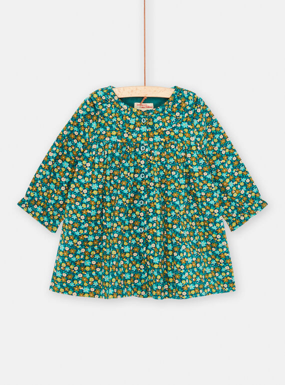 Baby girl's petrol blue dress with floral print SIDUROB1 / 23WG09P2ROB716